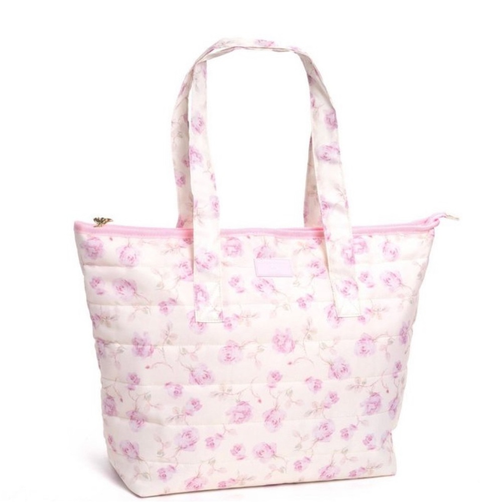 LoveShackFancy target collab Yoobi ribbon rosa Pink Floral Quilted Tote